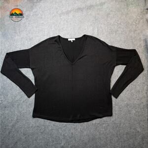 Rag & Bone New York Blouse Top Black Long Sleeve V-Neck Pullover Women's Medium